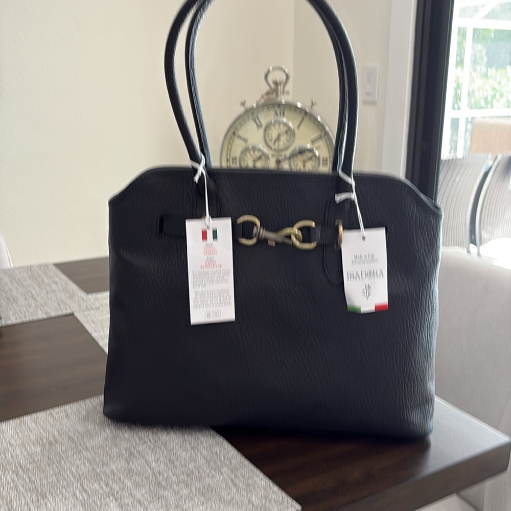NWT Isadora Black Italian Leather Handbag